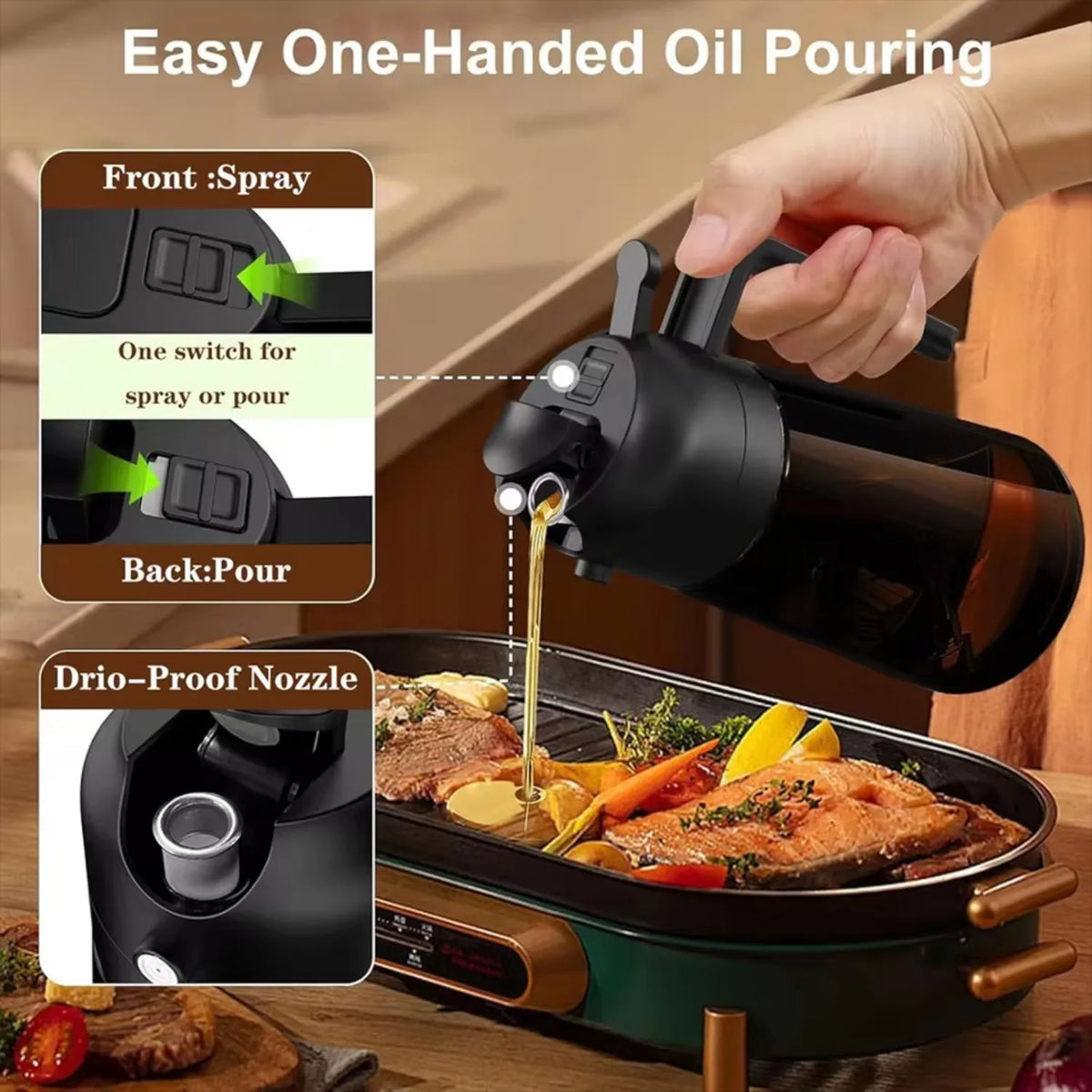 Light-Blocking Olive Oil Sprayer – 16oz Glass Dispenser Bottle