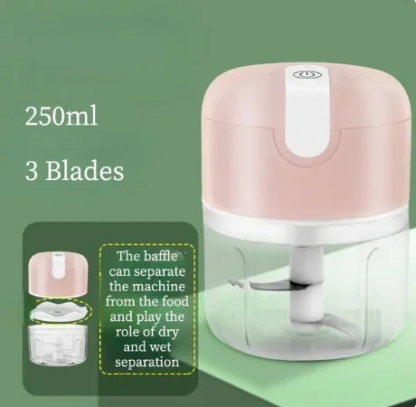 Electric Mini Garlic Chopper – USB Rechargeable Portable Food Processor (250ml)