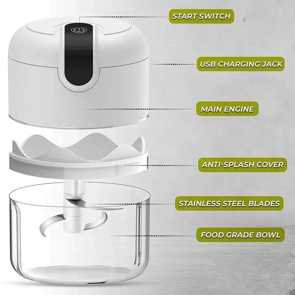 Electric Mini Garlic Chopper – USB Rechargeable Portable Food Processor (250ml)