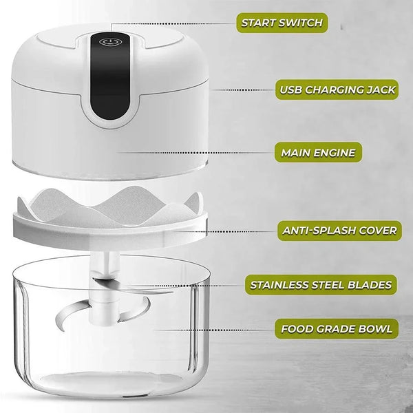 Electric Mini Garlic Chopper – USB Rechargeable Portable Food Processor (250ml)