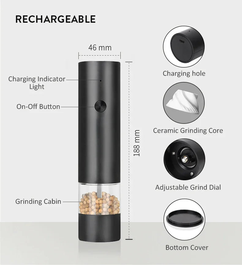 Utilly™ USB Rechargeable Salt & Pepper Grinder
