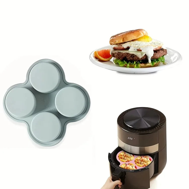 Air Fryer Egg Mold – 4-Cavity Round Non-Stick Silicone Pan