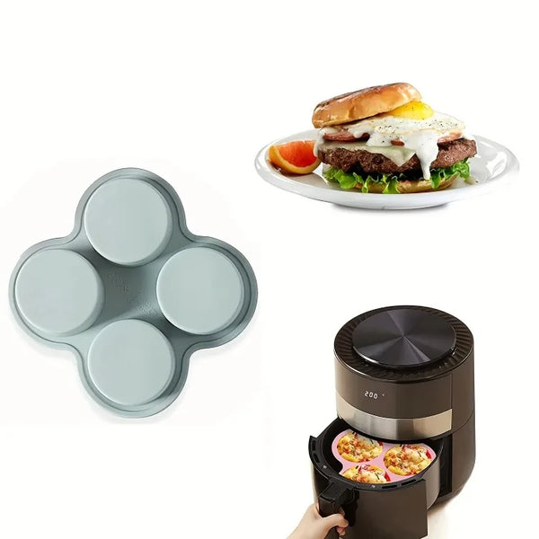 Air Fryer Egg Mold – 4-Cavity Round Non-Stick Silicone Pan