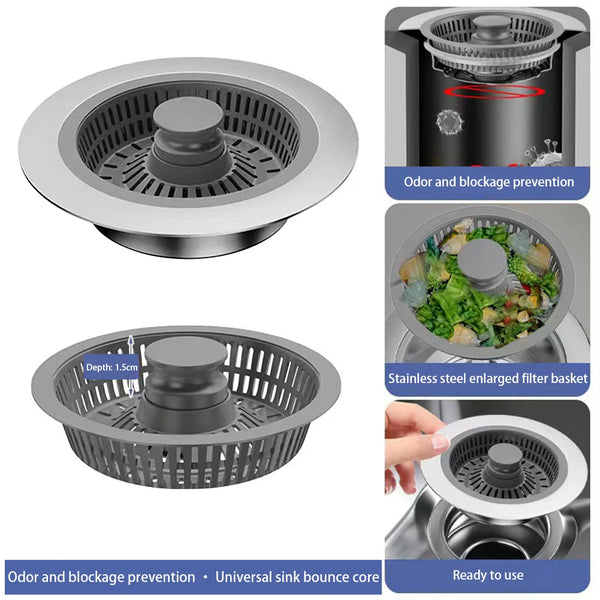 Kitchen Sink Drain Strainer – Stainless Steel Pop-Up Stopper
