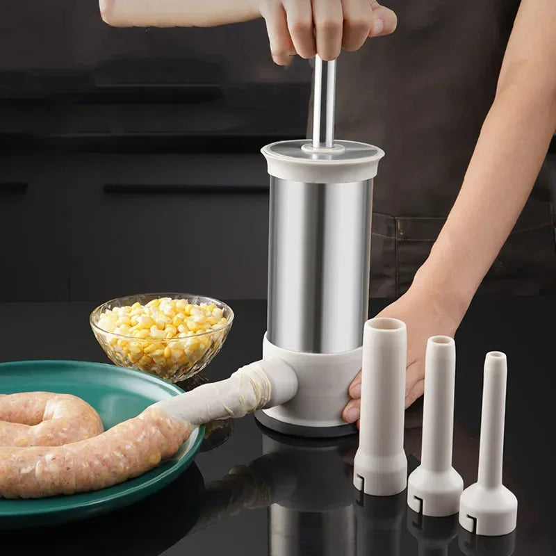 Stainless Steel Manual Sausage & Meatball Maker – Homemade Stuffer Tool