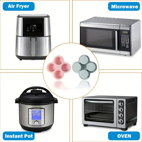 Air Fryer Egg Mold – 4-Cavity Round Non-Stick Silicone Pan