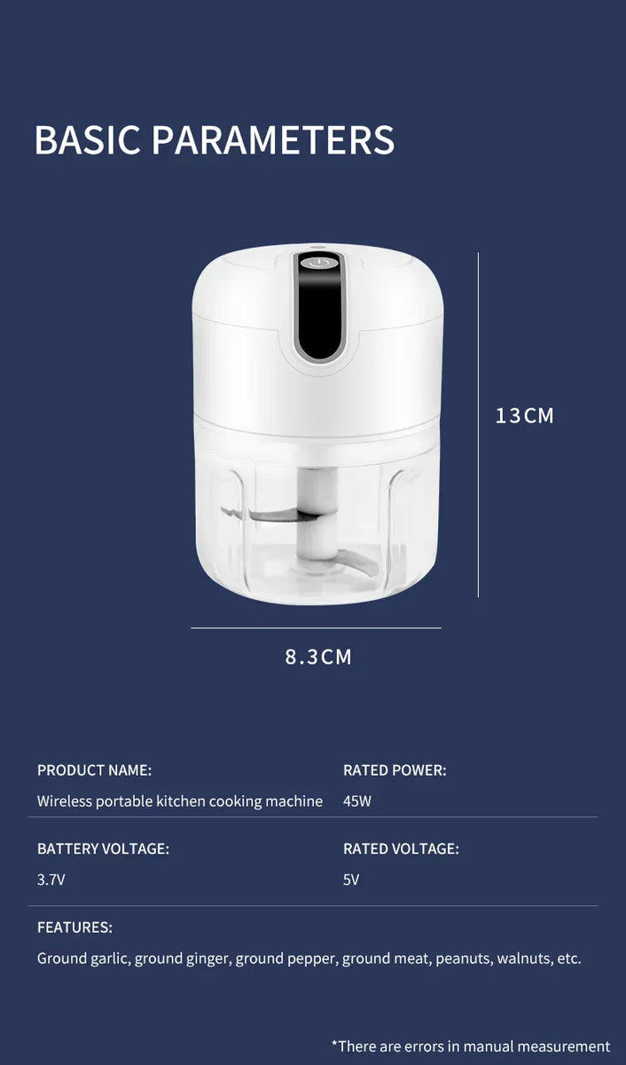 Electric Mini Garlic Chopper – USB Rechargeable Portable Food Processor (250ml)