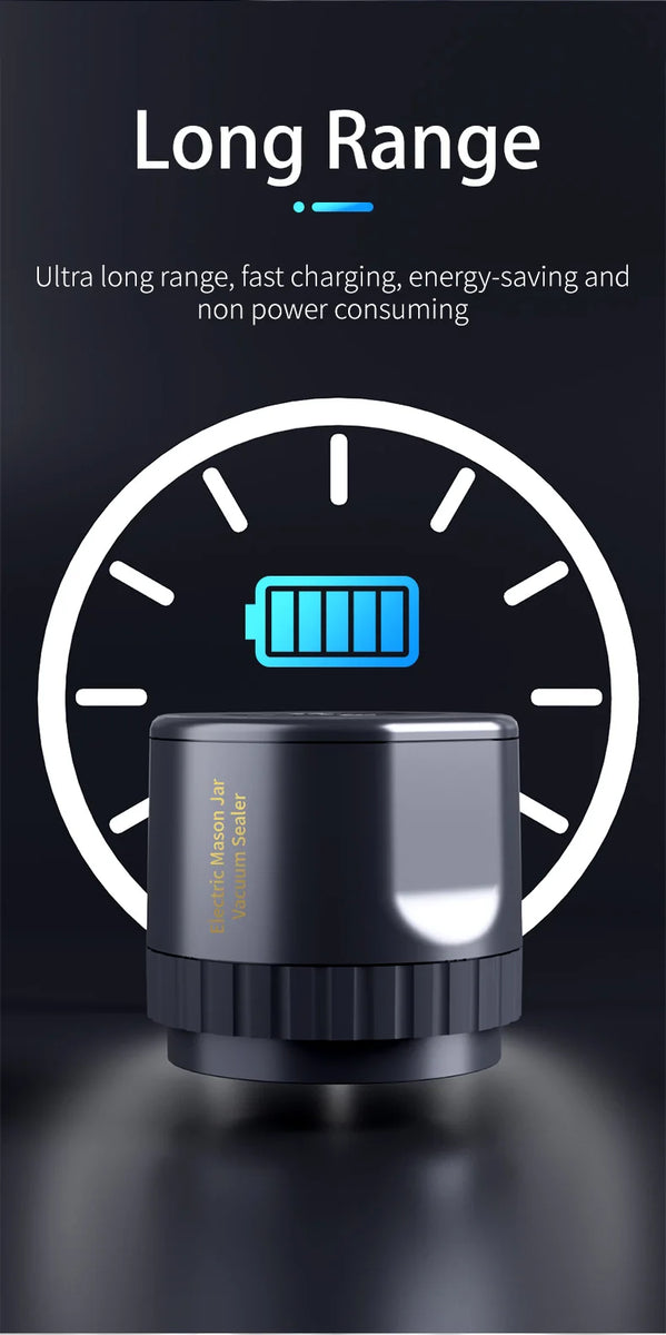 Mason Jar Vacuum Sealer – 5W LED Digital, Lithium Battery Powered