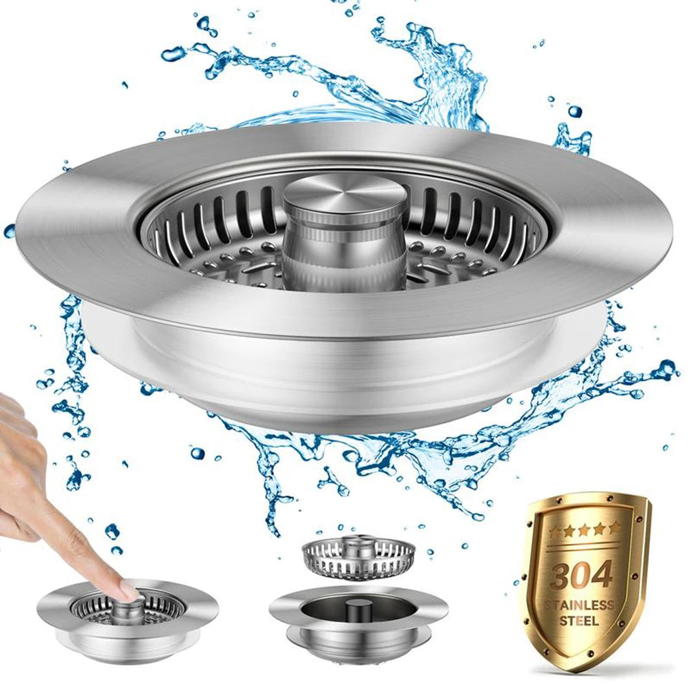 Kitchen Sink Drain Strainer – Stainless Steel Pop-Up Stopper