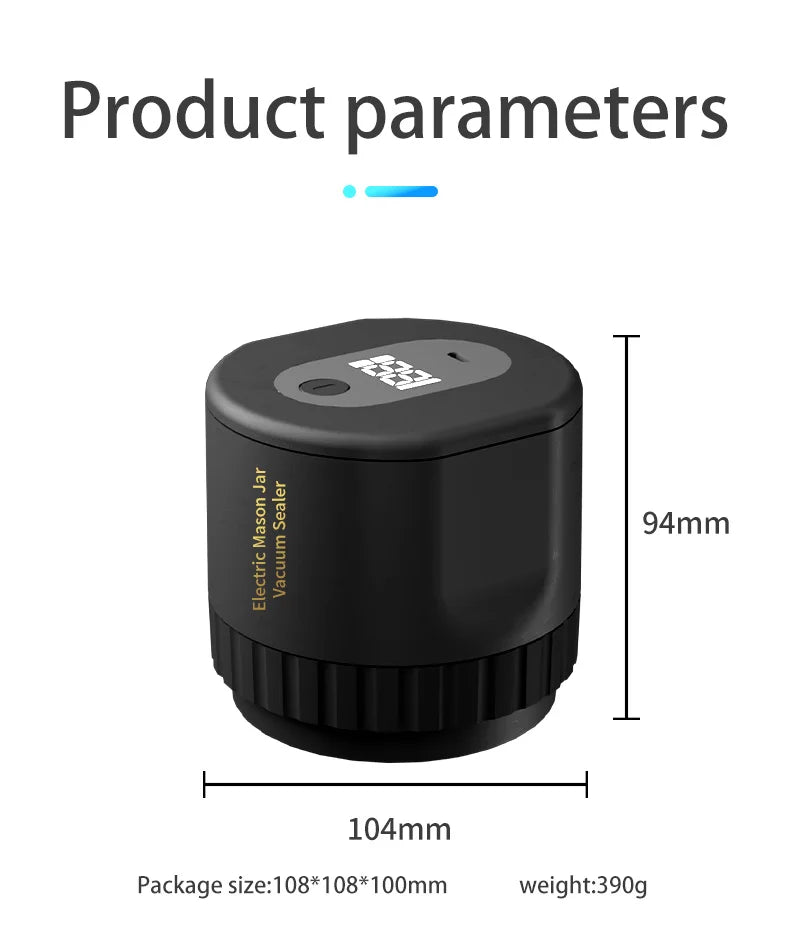 Mason Jar Vacuum Sealer – 5W LED Digital, Lithium Battery Powered