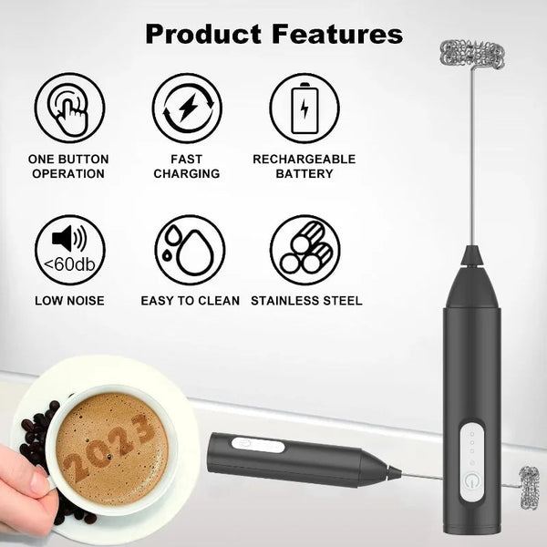 Mini Milk Frother – USB Rechargeable 3-Speed Foam Maker