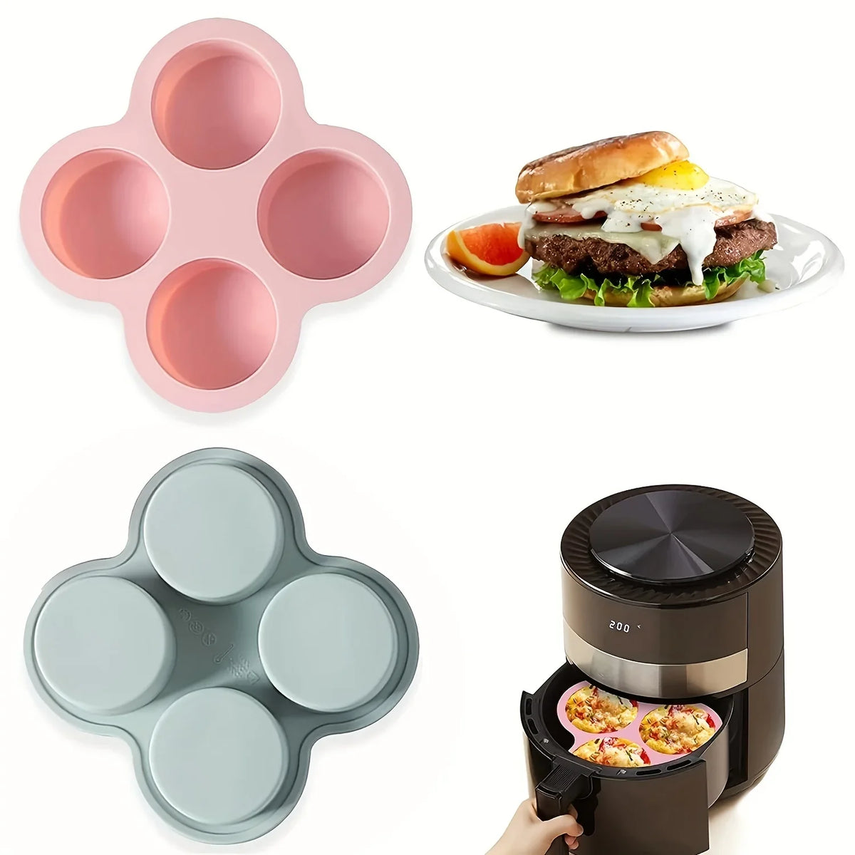 Air Fryer Egg Mold – 4-Cavity Round Non-Stick Silicone Pan