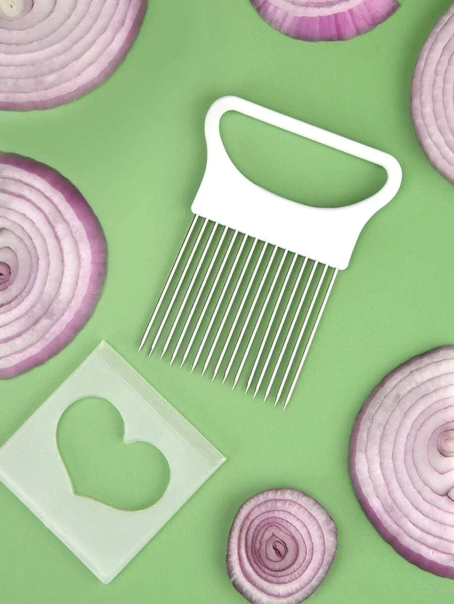 Onion Slicer & Holder – Stainless Steel Vegetable Cutting Guide