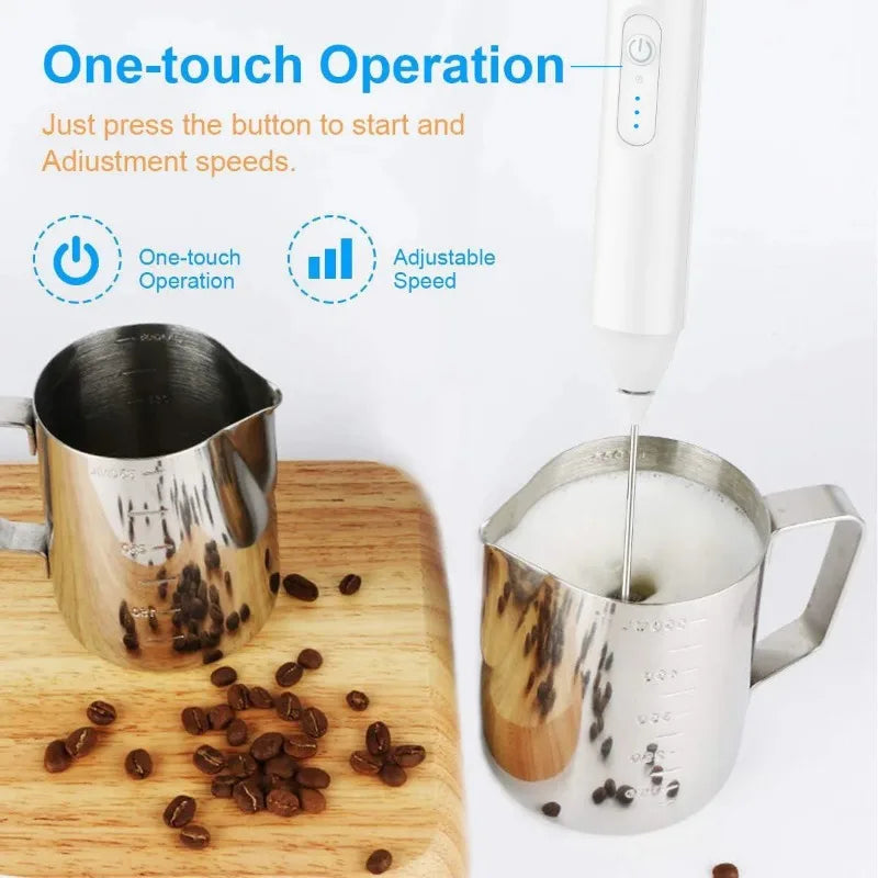 Mini Milk Frother – USB Rechargeable 3-Speed Foam Maker