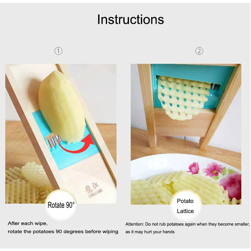 Stainless Steel Potato Cutter – Fries Grid & Wavy Slicer