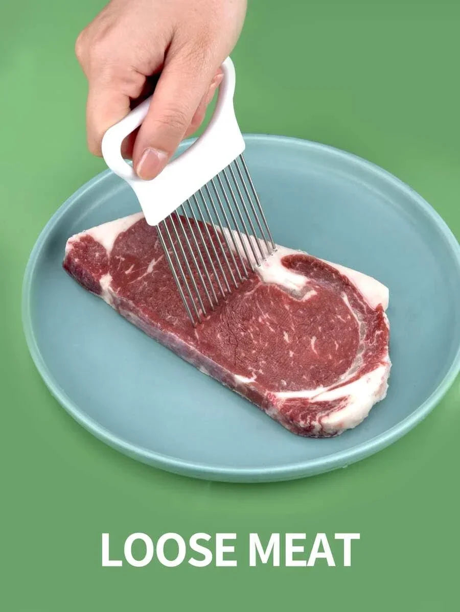 Onion Slicer & Holder – Stainless Steel Vegetable Cutting Guide