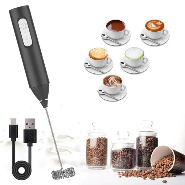 Mini Milk Frother – USB Rechargeable 3-Speed Foam Maker