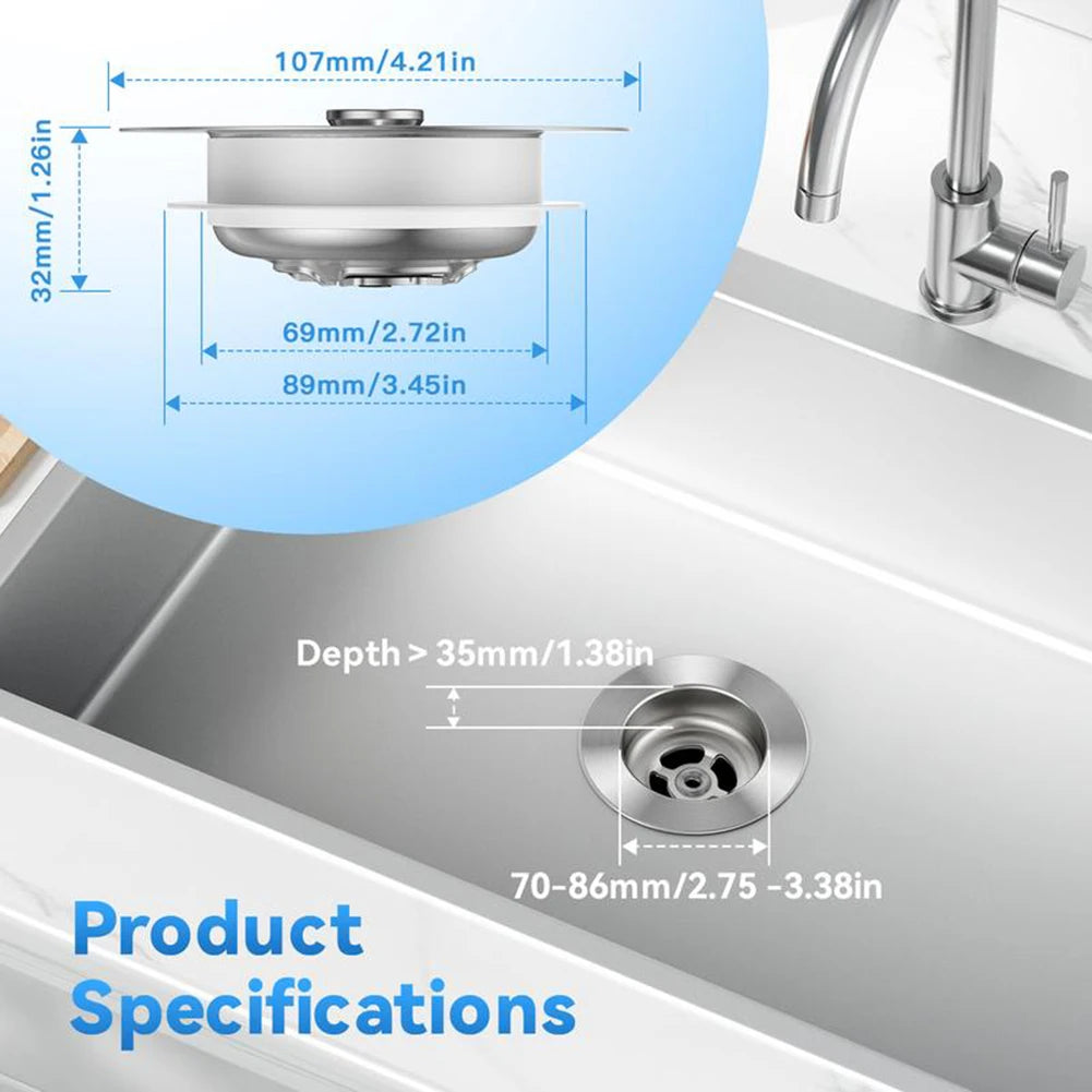 Kitchen Sink Drain Strainer – Stainless Steel Pop-Up Stopper